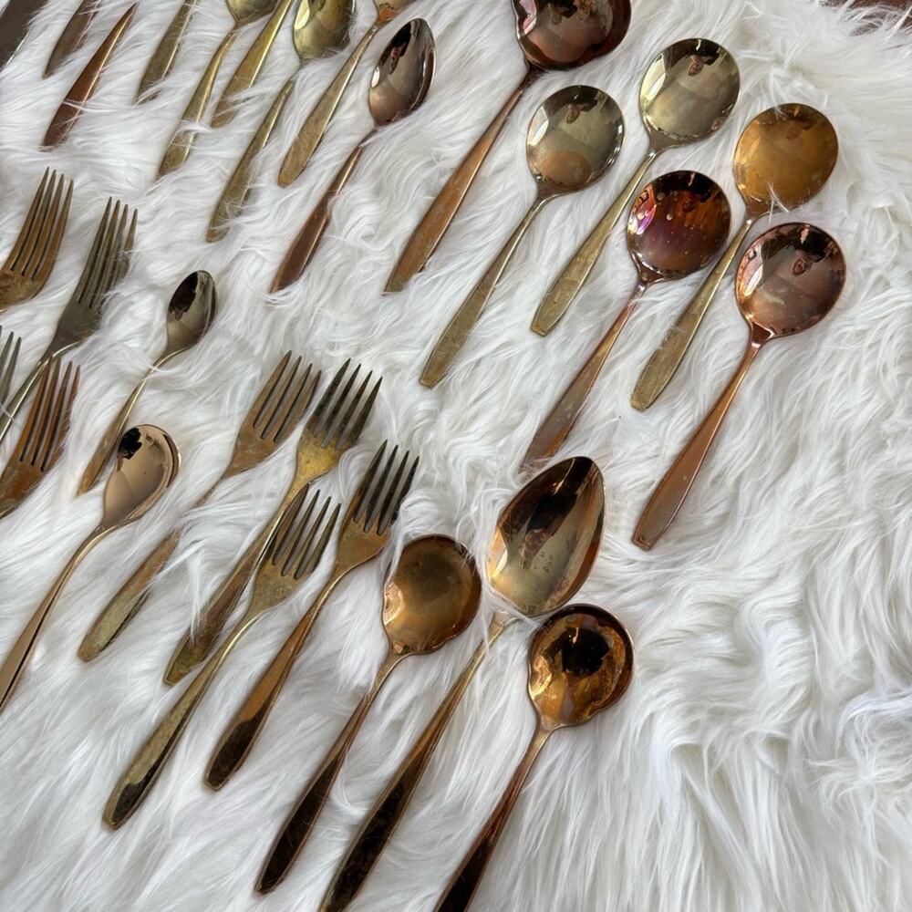 Dorling | Vintage Gold Dirilyte Golden Autumn Symphony Goldware Dinner Flatware - Picture 2 of 7